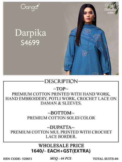 Darpika S4699 Ganga Cotton Pant Style Suits Wholesale