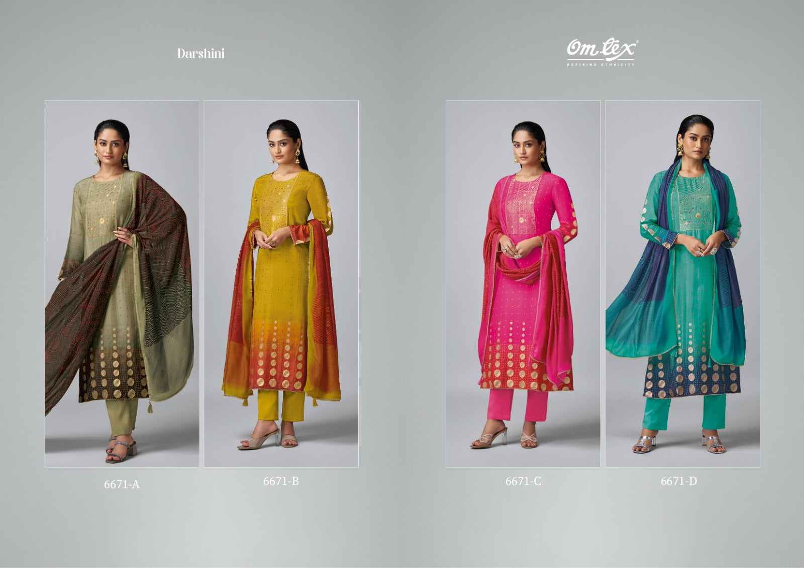 Darshini 6671 Omtex Muslin Jacquard Pant Style Suits Manufacturer Gujarat
