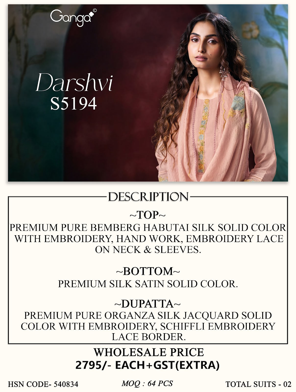 Darshvi S5194 Ganga Habutai Silk Pant Style Suits Wholesaler Gujarat