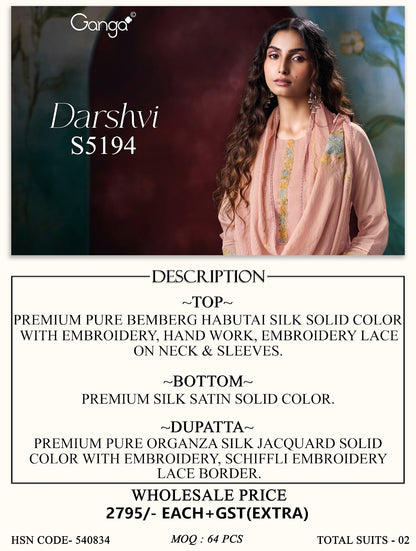 Darshvi S5194 Ganga Habutai Silk Pant Style Suits Wholesaler Gujarat