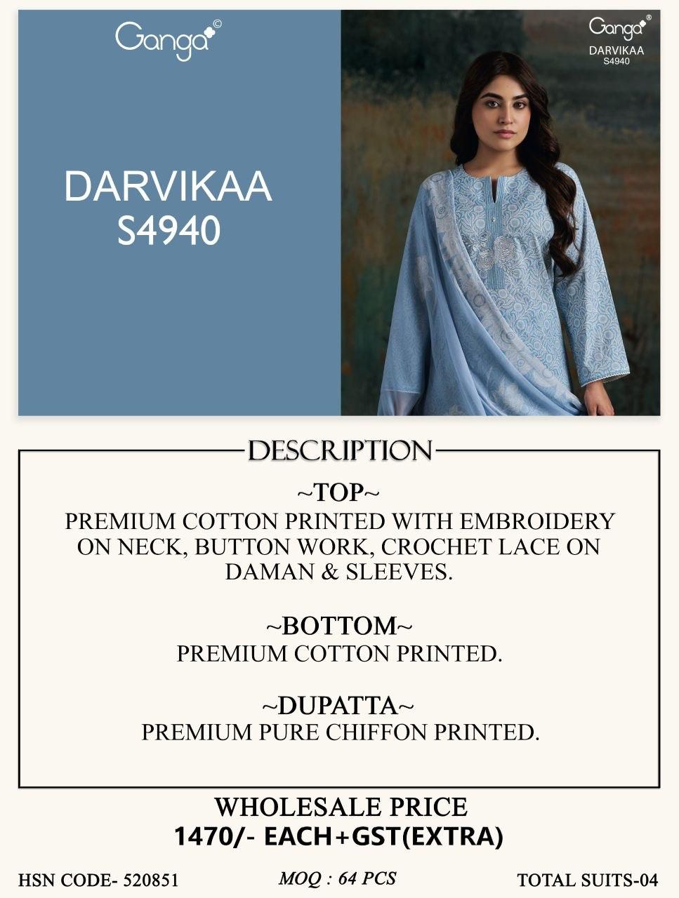 Darvikaa 4940 Ganga Cotton Plazzo Style Suits Manufacturer India