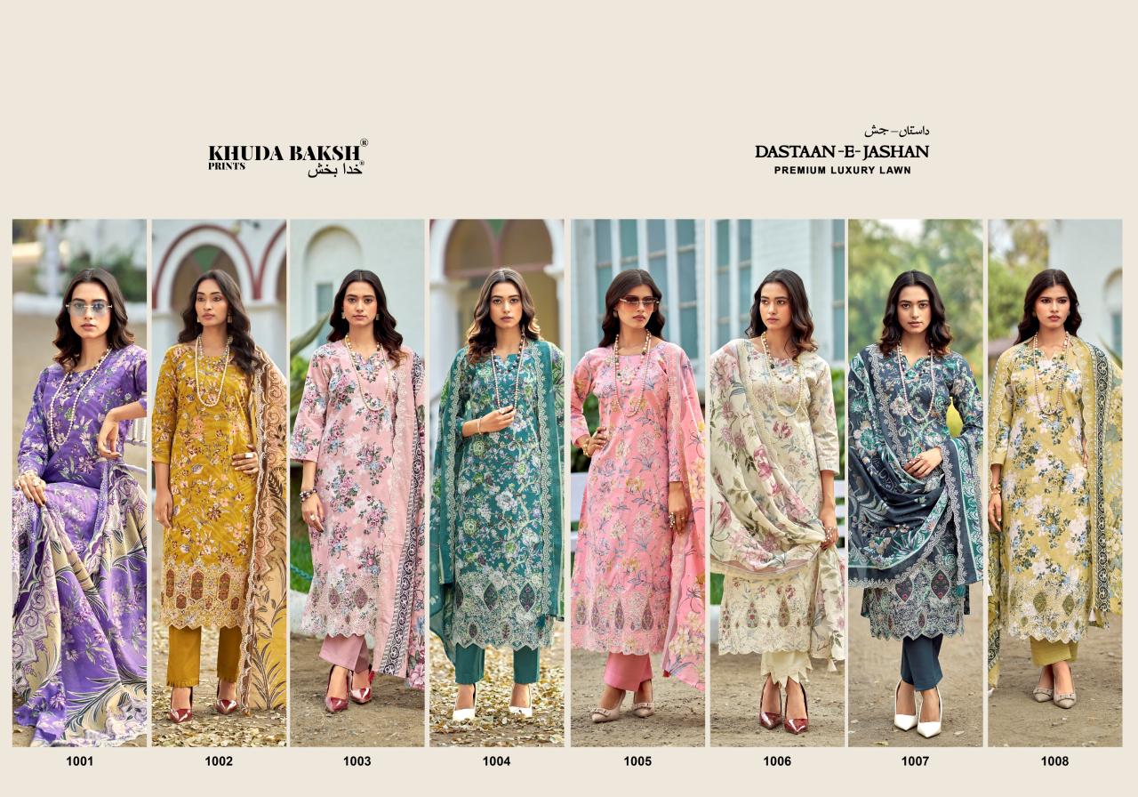 Dastaan E Jashan Khuda Baksh Prints Lawn Pakistani Patch Work Suits Supplier Ahmedabad