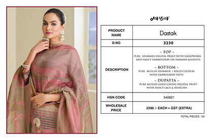 Dastak 3230 Jay Vijay Simmer Pant Style Suits Wholesaler Ahmedabad