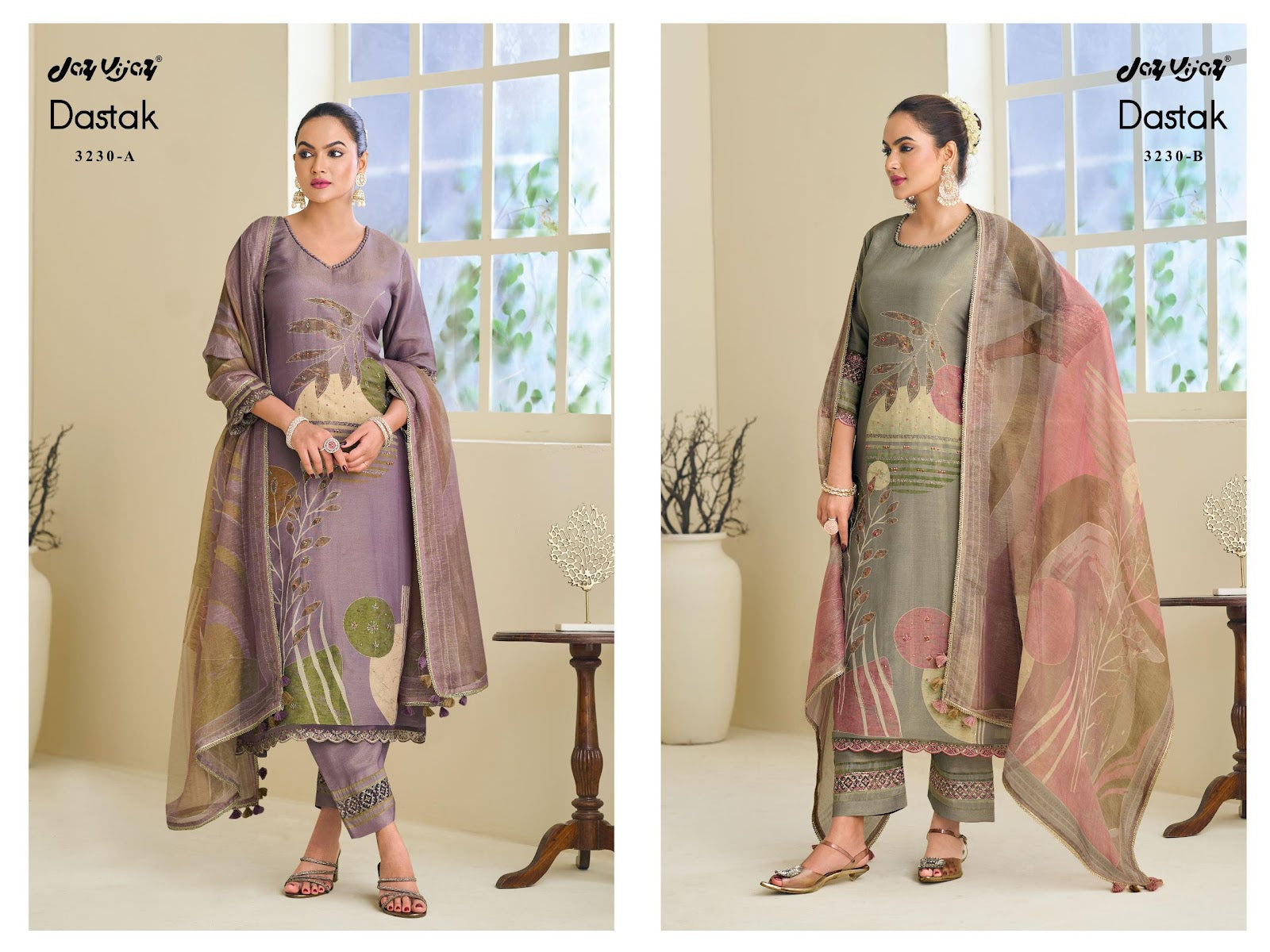 Dastak 3230 Jay Vijay Simmer Pant Style Suits Wholesaler Ahmedabad