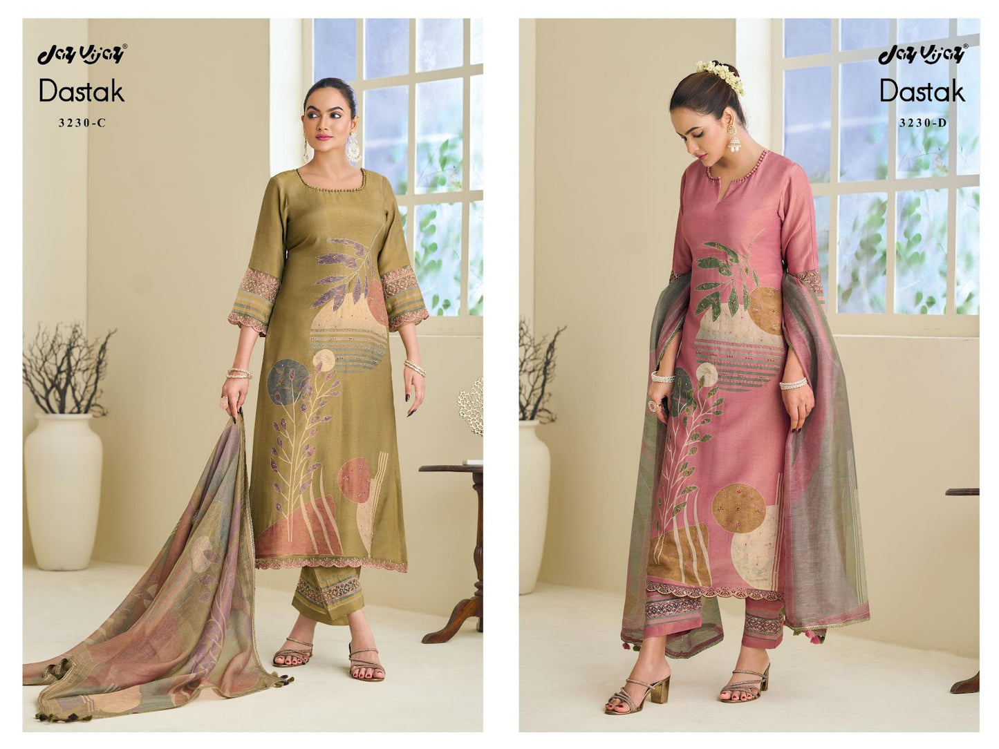 Dastak 3230 Jay Vijay Simmer Pant Style Suits Wholesaler Ahmedabad