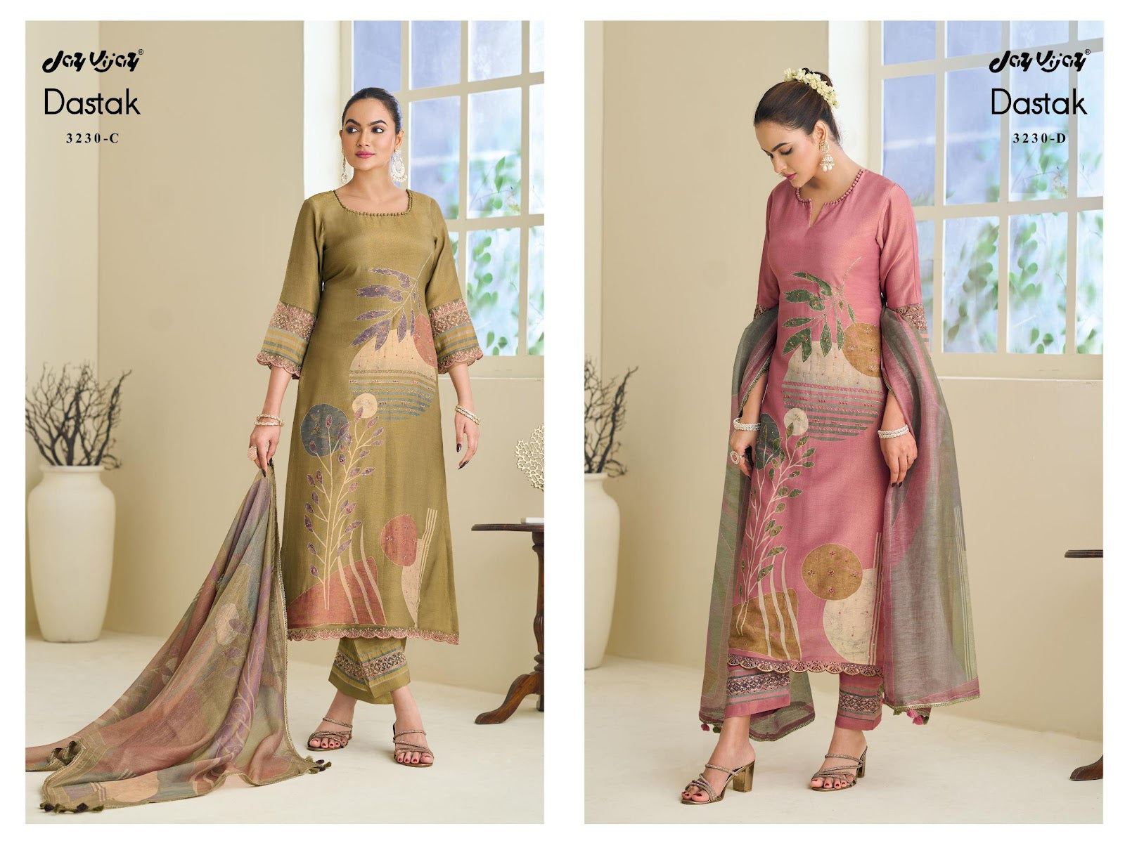 Dastak 3230 Jay Vijay Simmer Pant Style Suits Wholesaler Ahmedabad