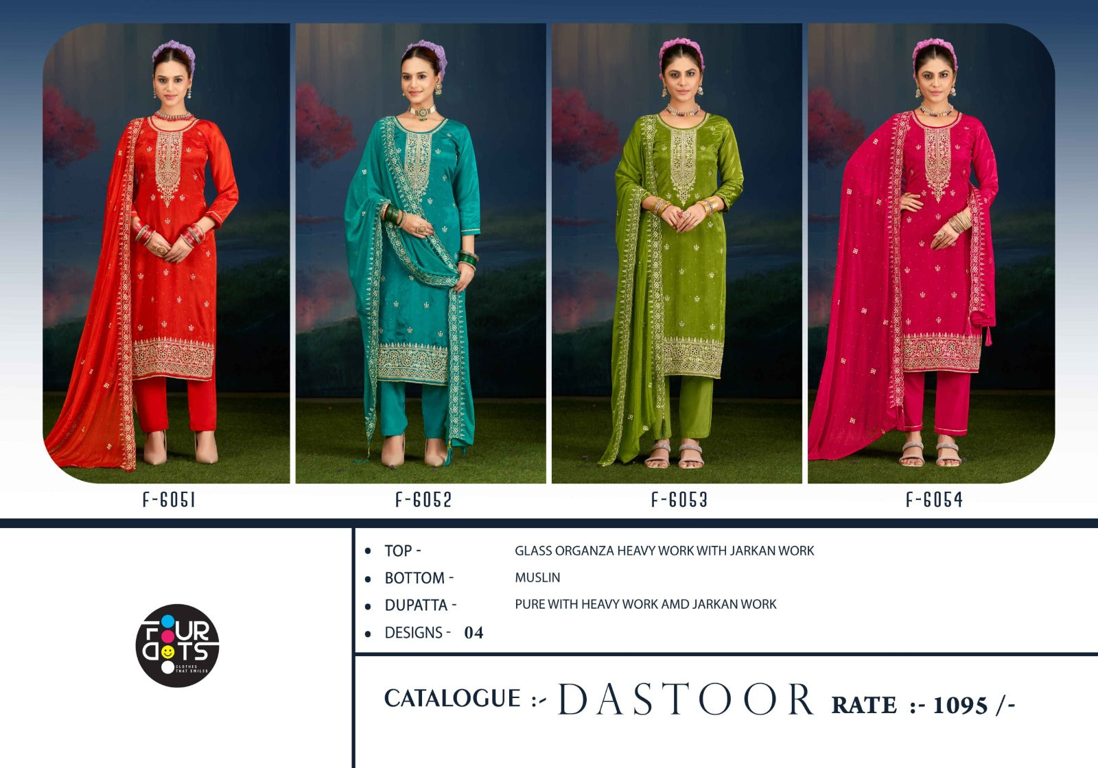 Dastoor Four Dots Organza Pant Style Suits Wholesale