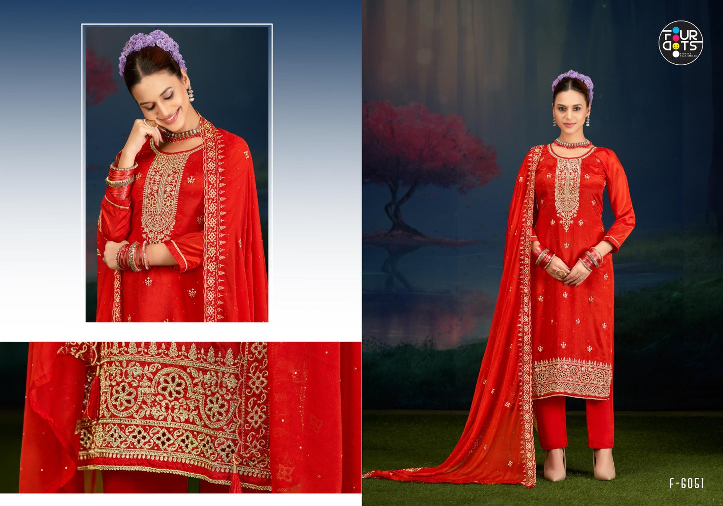 Dastoor Four Dots Organza Pant Style Suits Wholesale