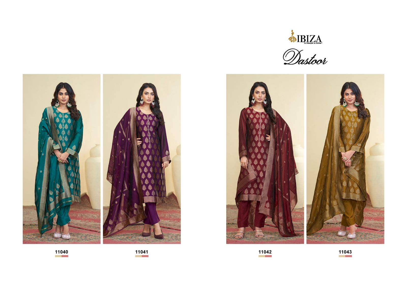 Dastoor Ibiza Silk Jacquard Pant Style Suits Exporter Gujarat