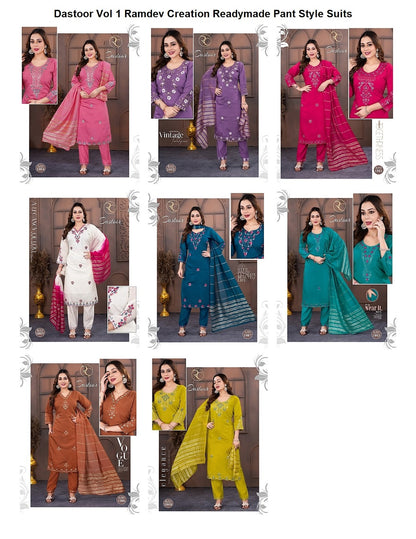 Dastoor Vol 1 Ramdev Creation Roman Readymade Pant Style Suits Supplier Gujarat
