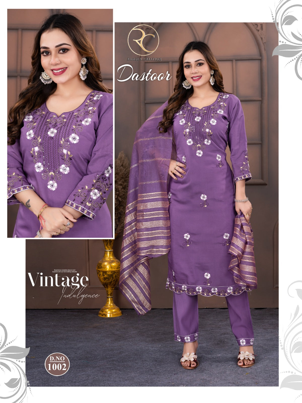 Dastoor Vol 1 Ramdev Creation Roman Readymade Pant Style Suits Supplier Gujarat