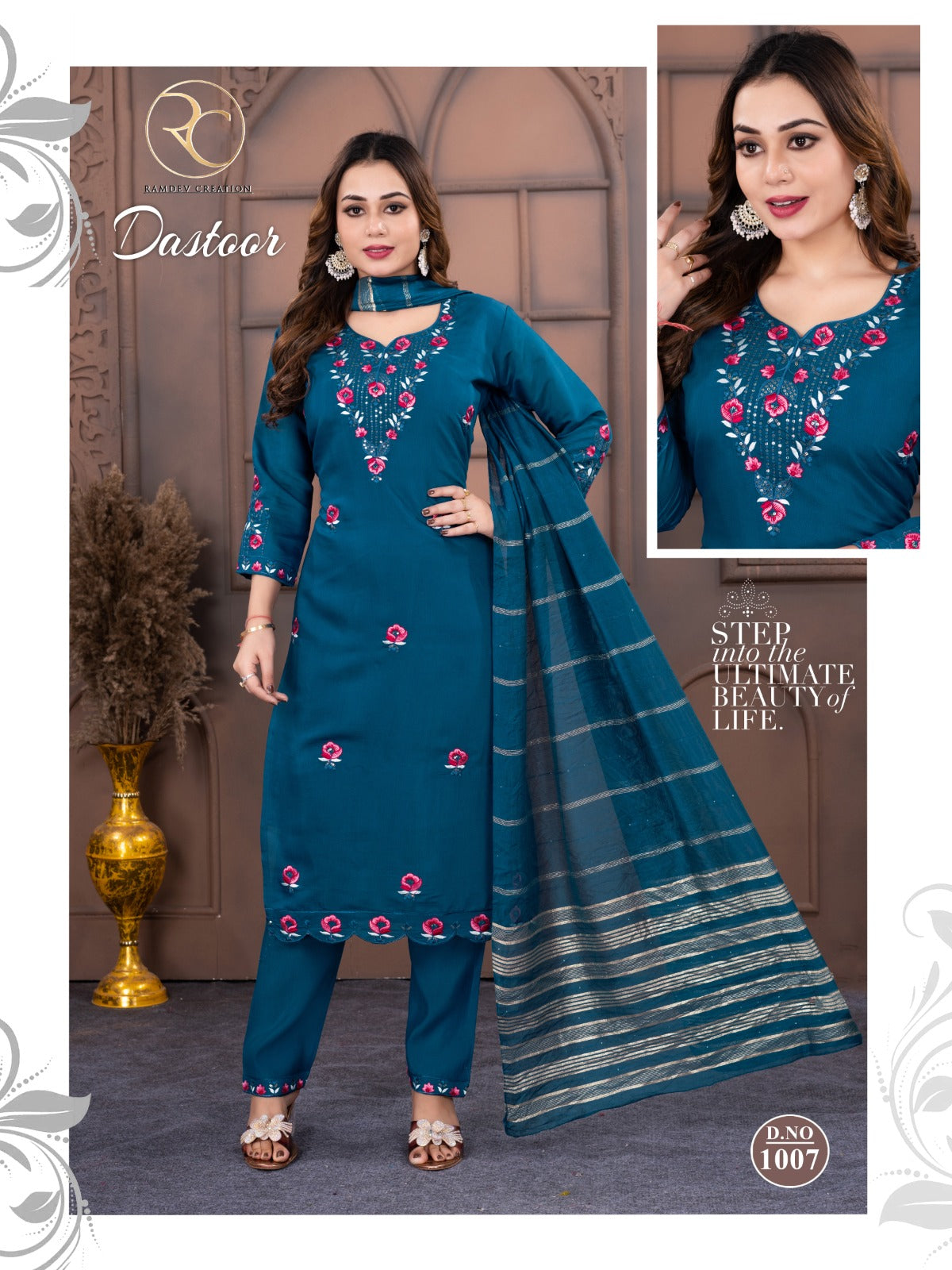 Dastoor Vol 1 Ramdev Creation Roman Readymade Pant Style Suits Supplier Gujarat