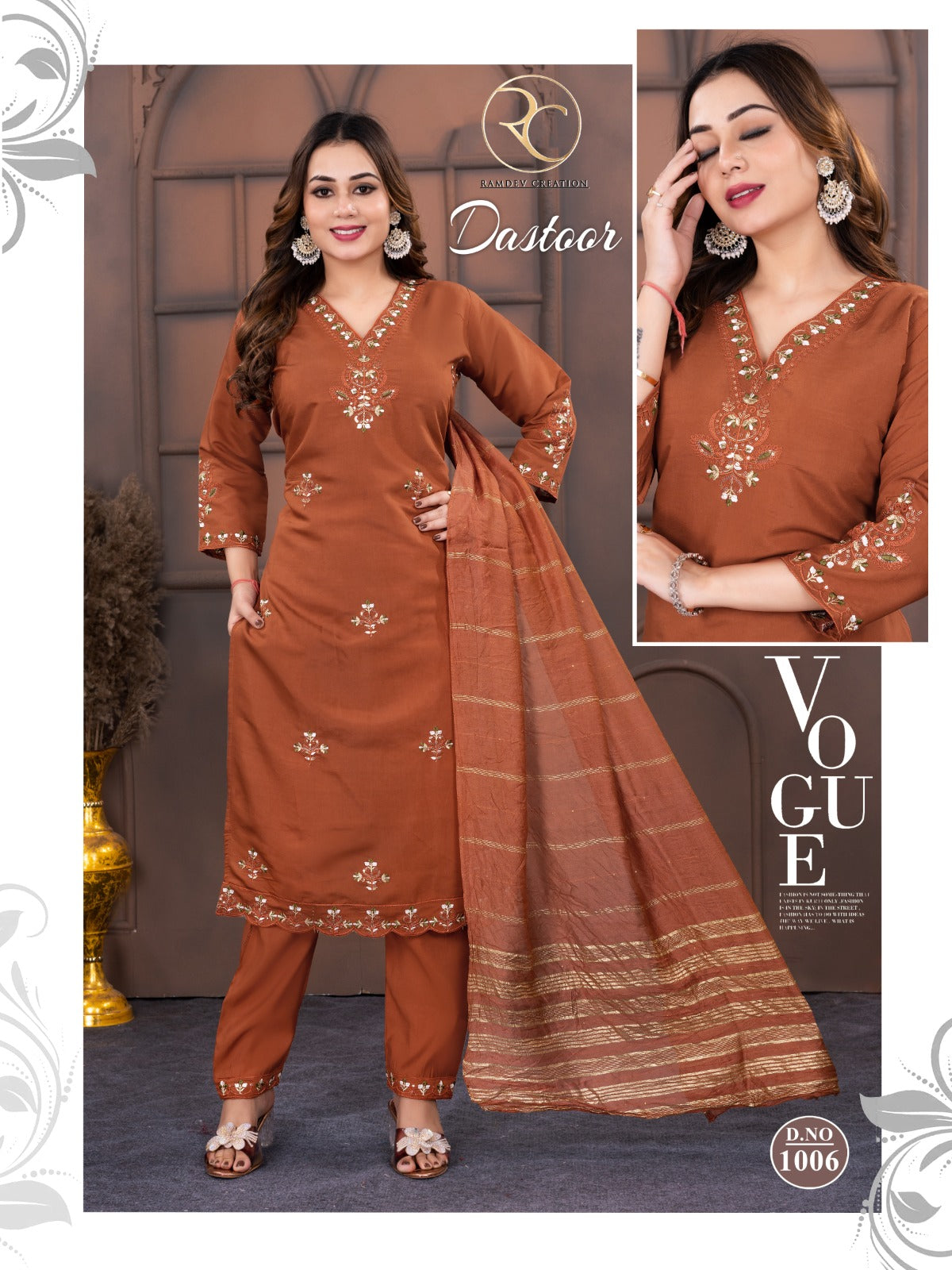 Dastoor Vol 1 Ramdev Creation Roman Readymade Pant Style Suits Supplier Gujarat