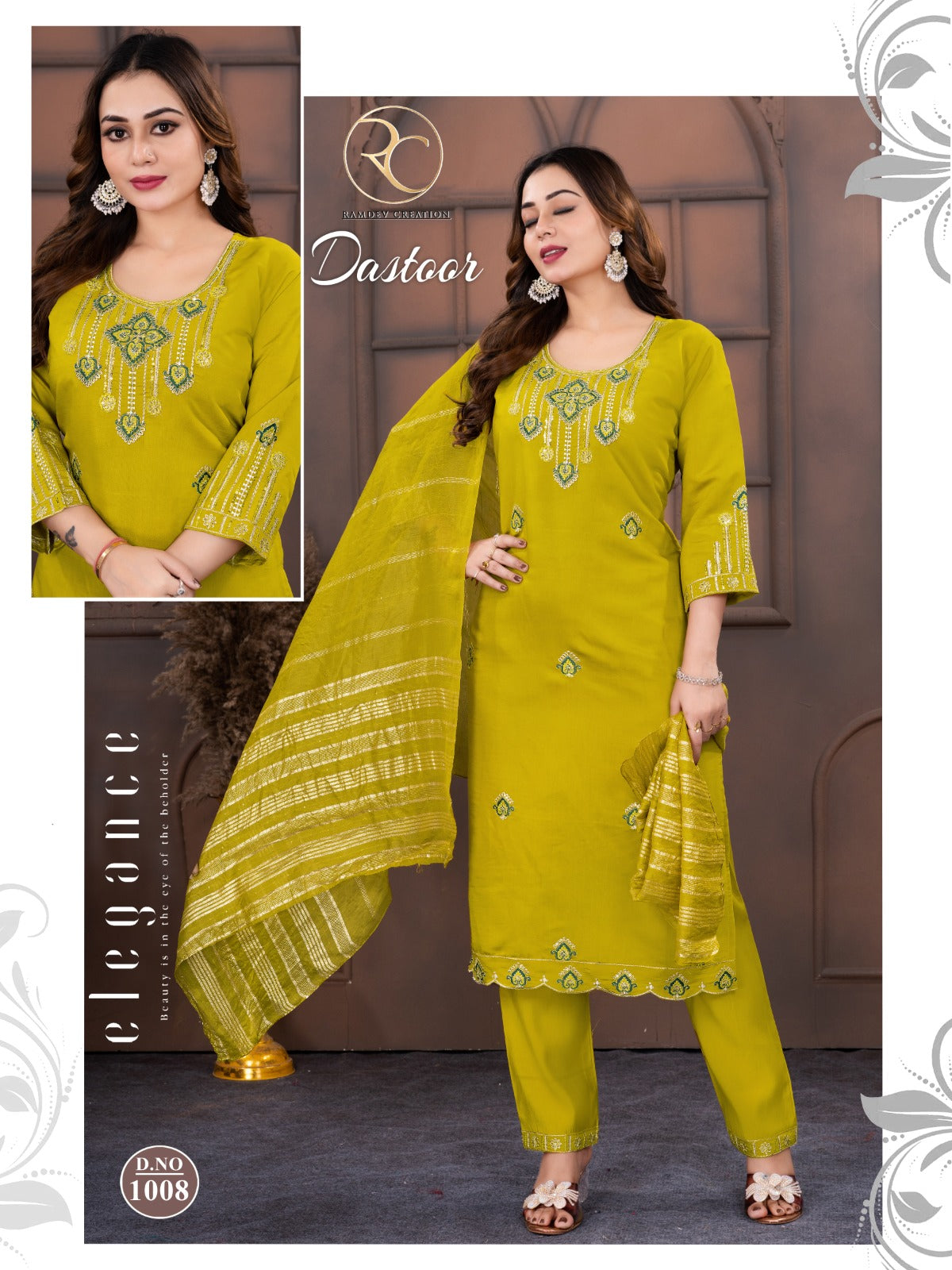 Dastoor Vol 1 Ramdev Creation Roman Readymade Pant Style Suits Supplier Gujarat