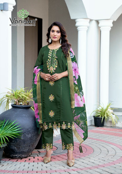 Dastoor Vol 1 Vaniska Roman Silk Readymade Pant Style Suits Exporter India