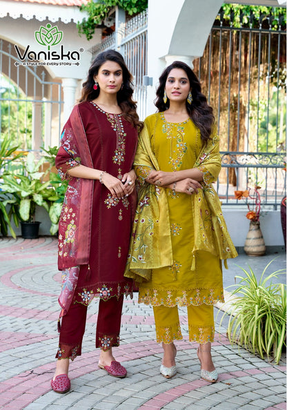 Dastoor Vol 1 Vaniska Roman Silk Readymade Pant Style Suits Exporter India