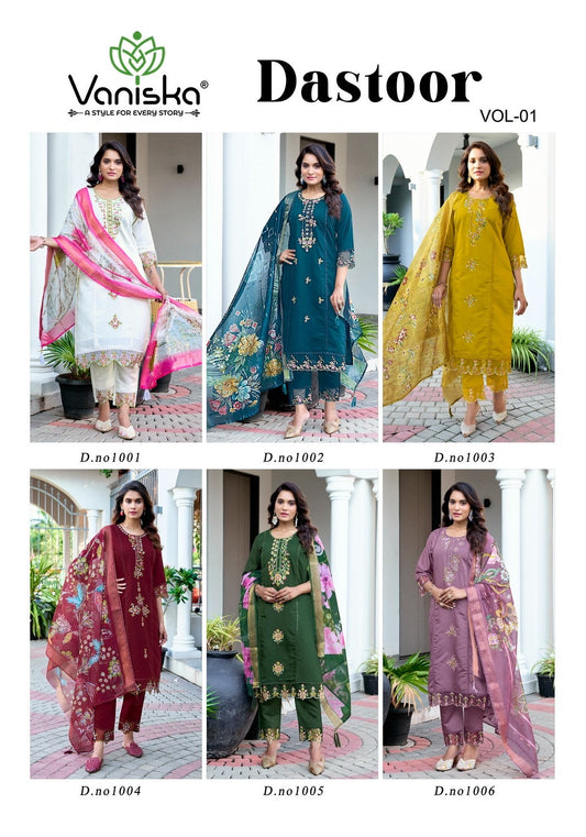 Dastoor Vol 1 Vaniska Roman Silk Readymade Pant Style Suits Exporter India