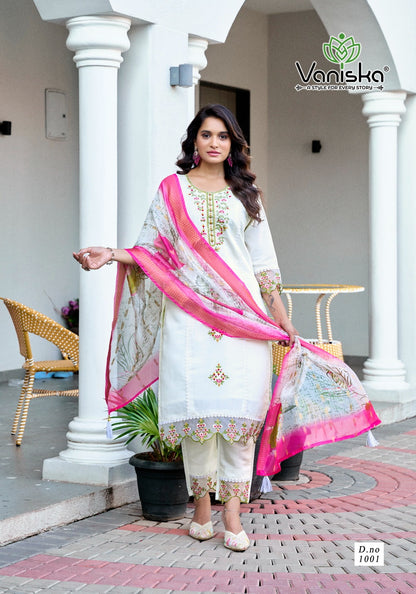 Dastoor Vol 1 Vaniska Roman Silk Readymade Pant Style Suits Exporter India
