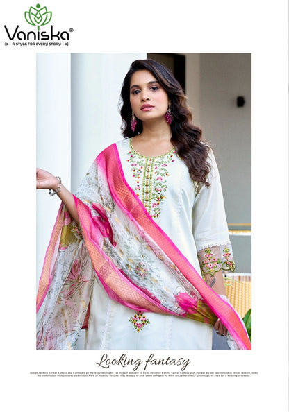 Dastoor Vol 1 Vaniska Roman Silk Readymade Pant Style Suits Exporter India