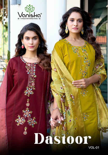 Dastoor Vol 1 Vaniska Roman Silk Readymade Pant Style Suits Exporter India