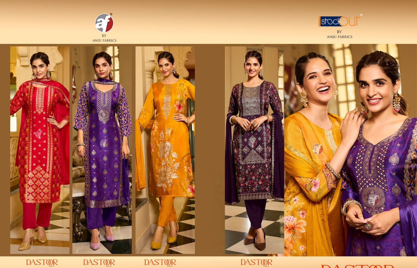 Dastoor Vol 6 Af Dola Jacquard Readymade Pant Style Suits Manufacturer India