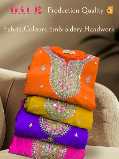 Daur Farshi Salwar  Gulzar Chinon Readymade Suits Wholesaler India