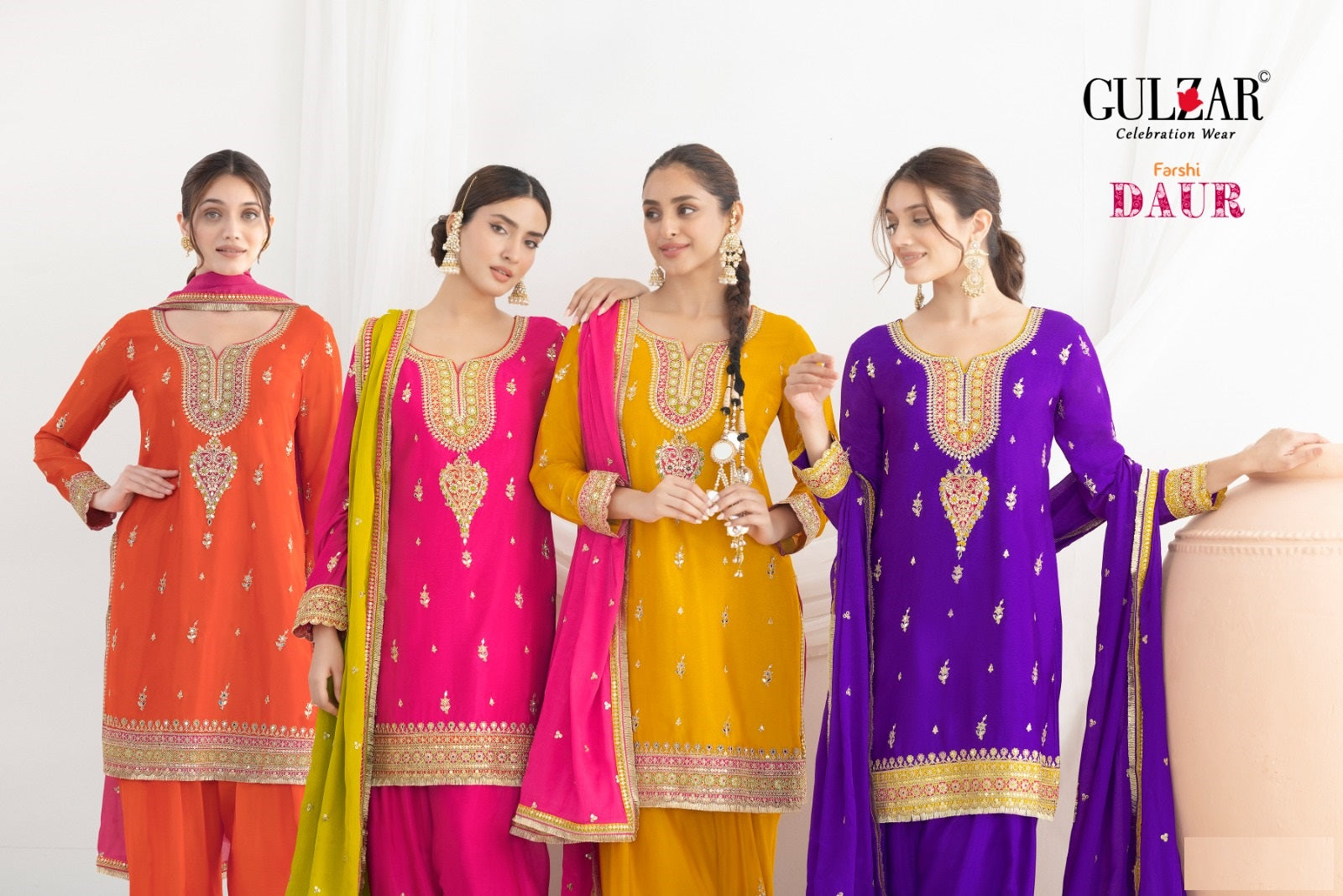 Daur Farshi Salwar  Gulzar Chinon Readymade Suits Wholesaler India