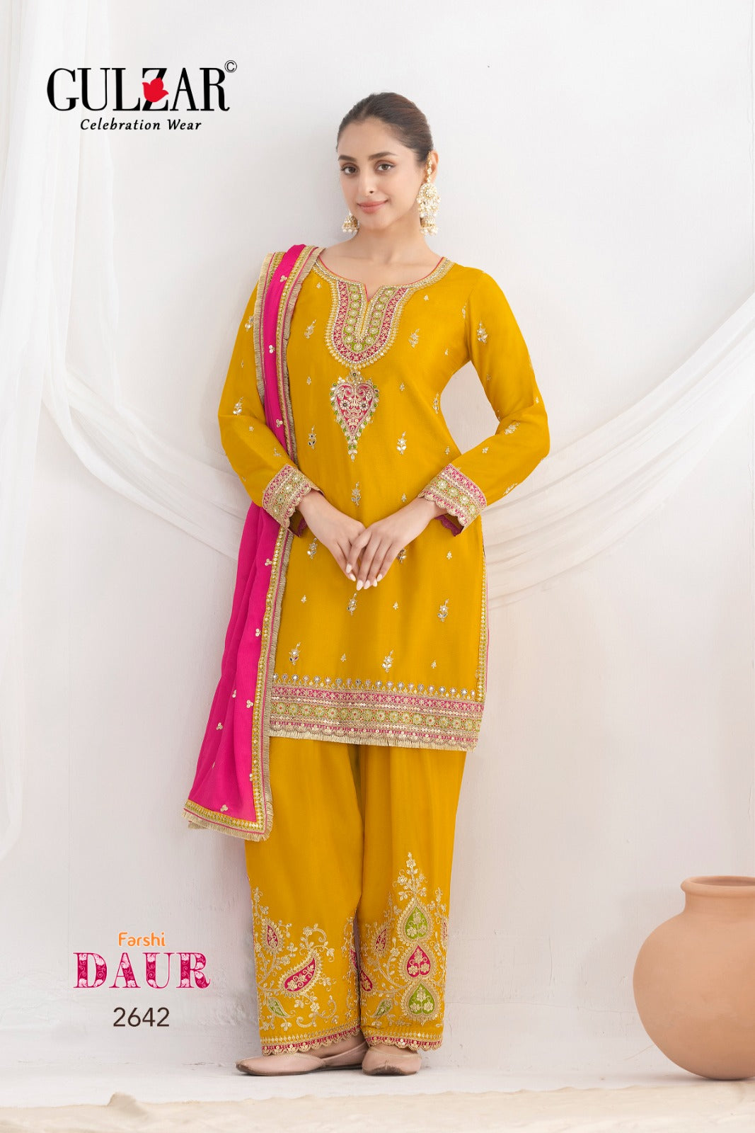 Daur Farshi Salwar  Gulzar Chinon Readymade Suits Wholesaler India