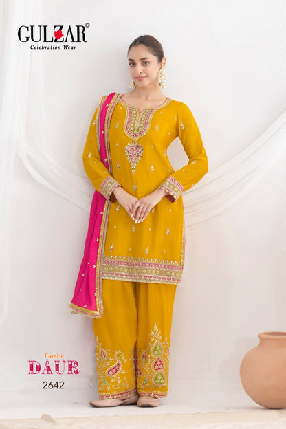 Daur Farshi Salwar  Gulzar Chinon Readymade Suits Wholesaler India