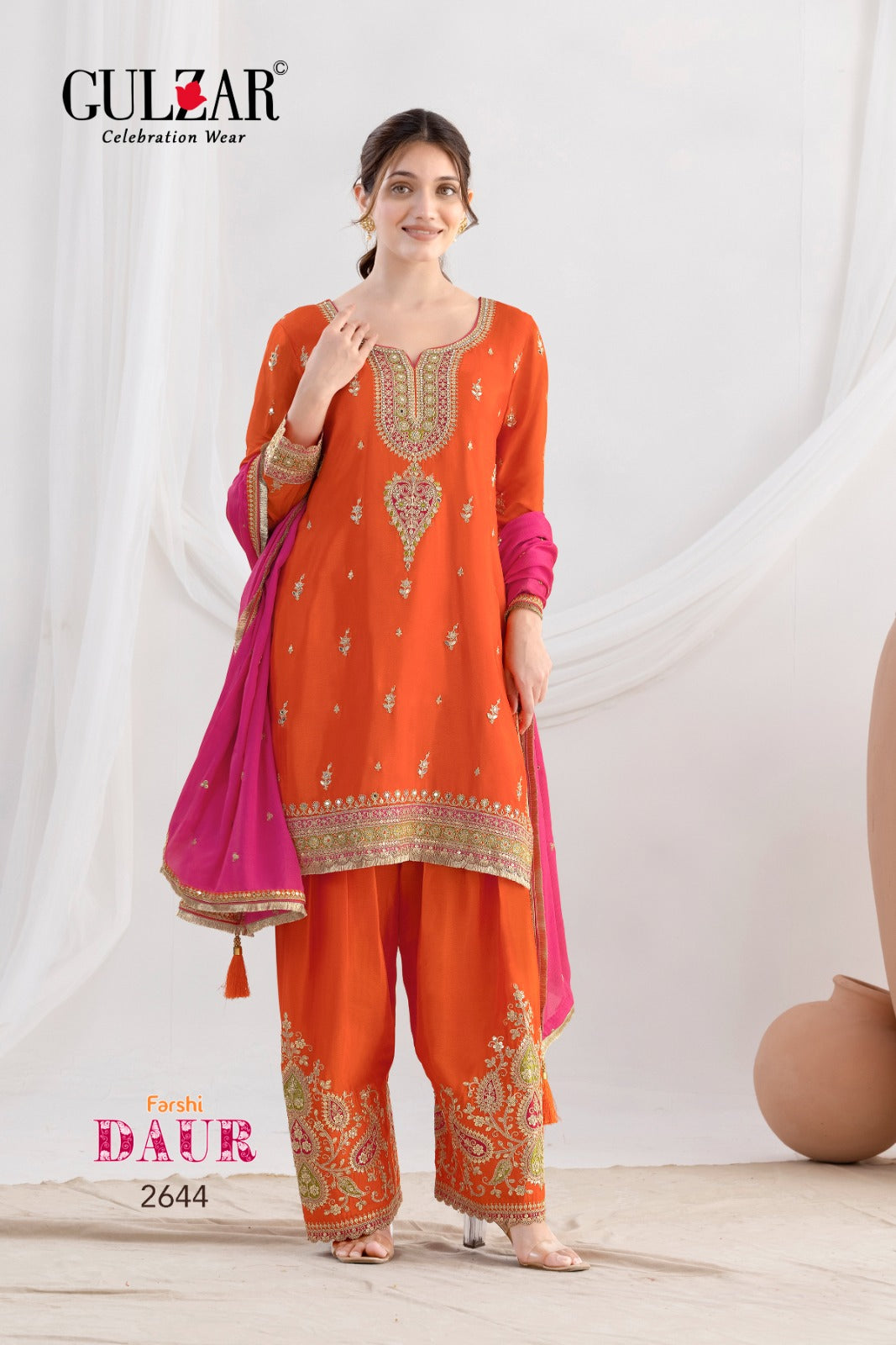 Daur Farshi Salwar  Gulzar Chinon Readymade Suits Wholesaler India