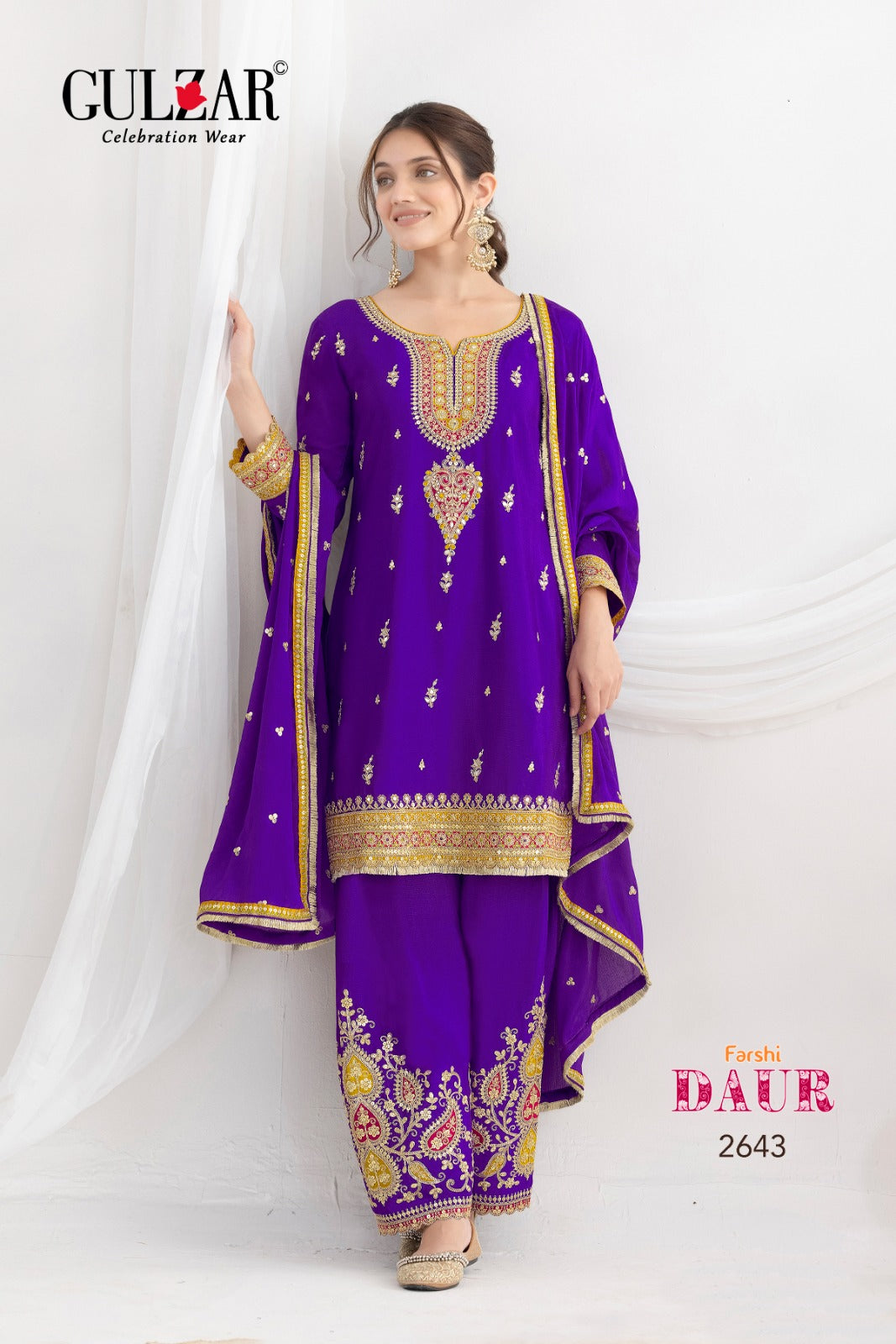Daur Farshi Salwar  Gulzar Chinon Readymade Suits Wholesaler India