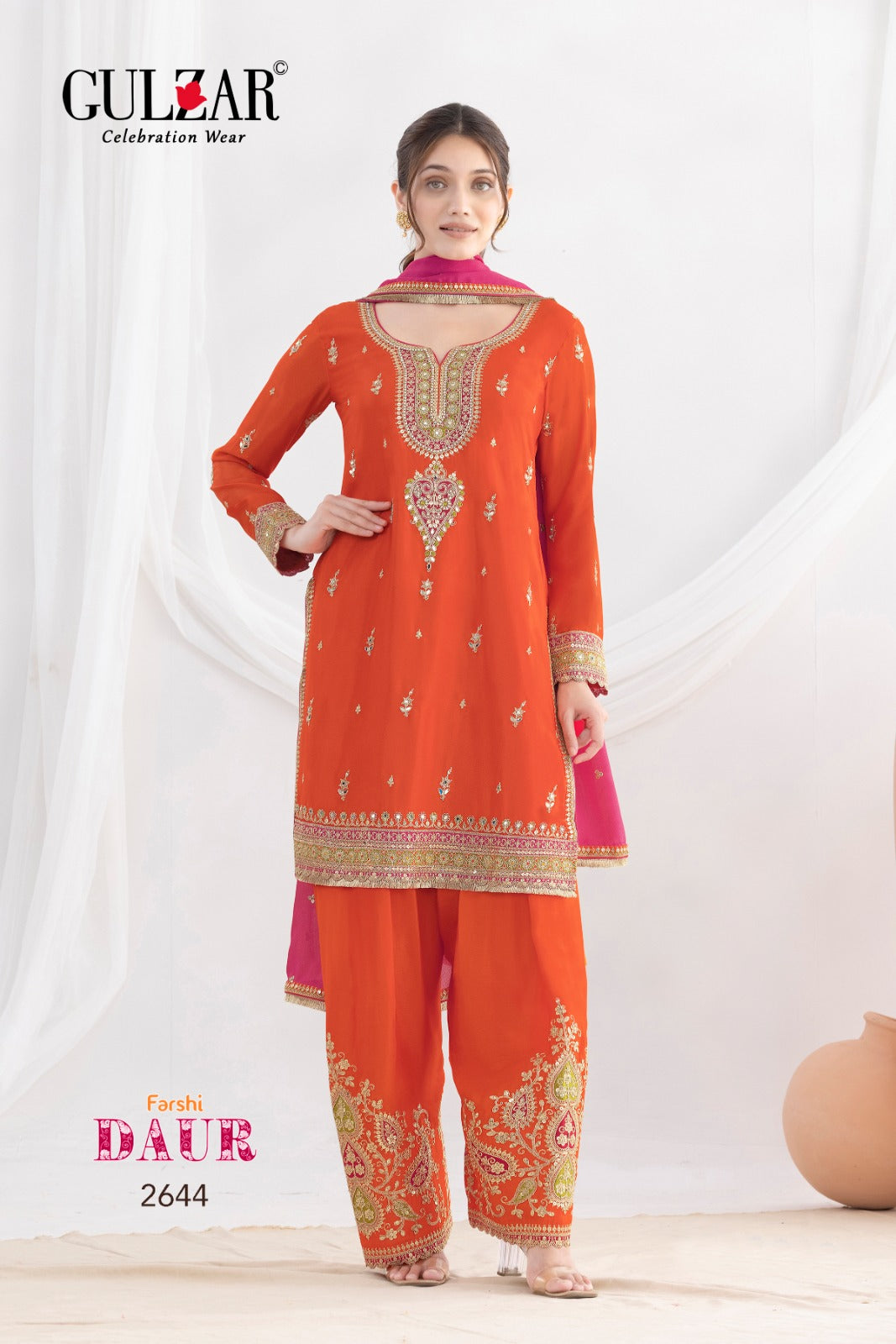 Daur Farshi Salwar  Gulzar Chinon Readymade Suits Wholesaler India