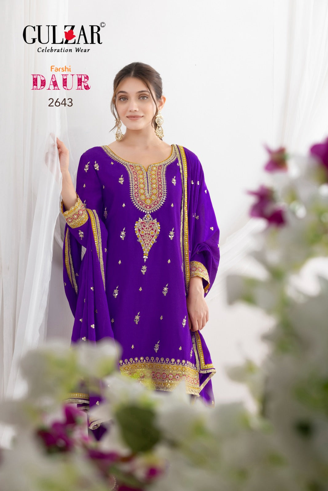 Daur Farshi Salwar  Gulzar Chinon Readymade Suits Wholesaler India
