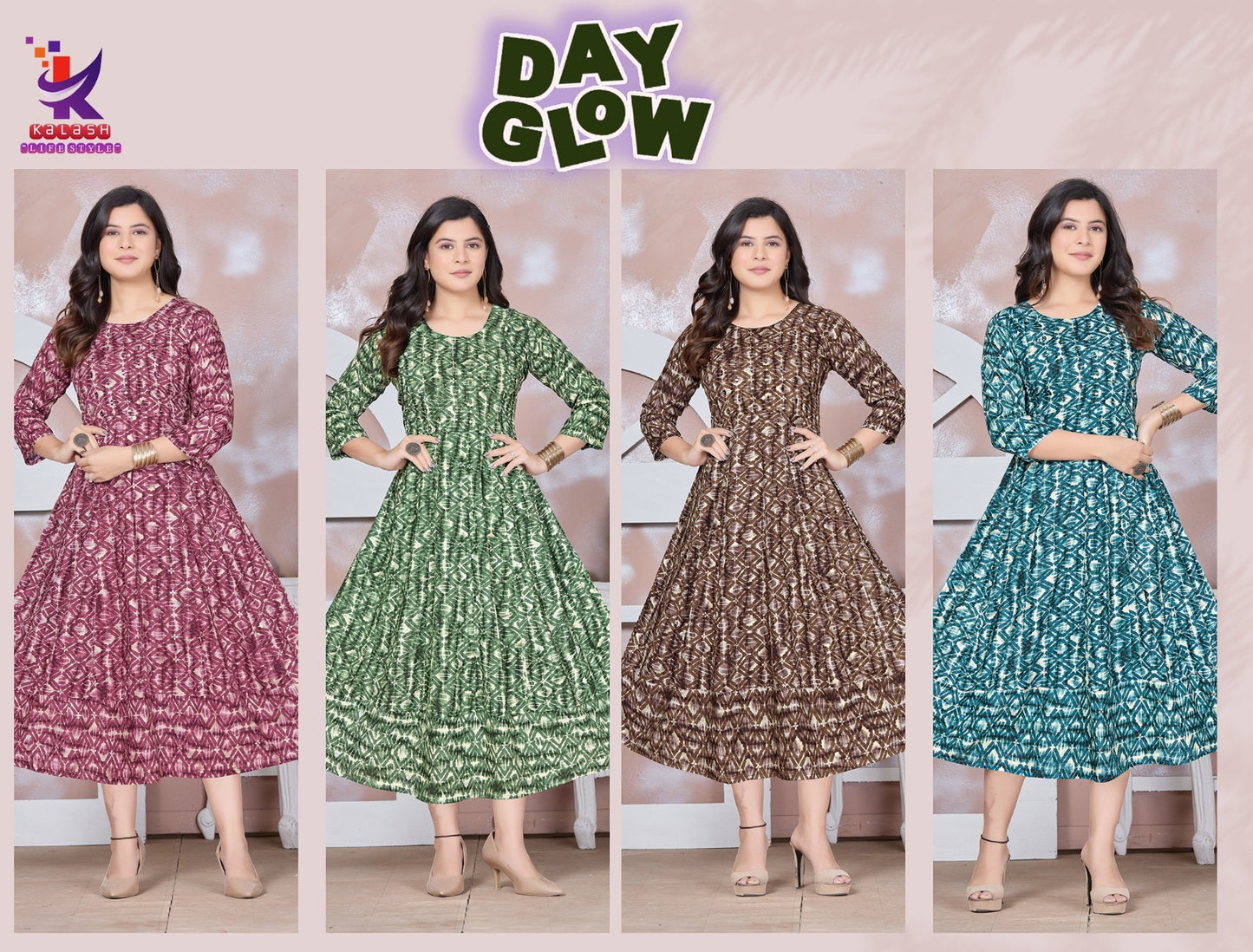 Day Glow Mlm Kalash Lifestyle Rayon 14Kg Anarkali Kurtis Exporter Gujarat