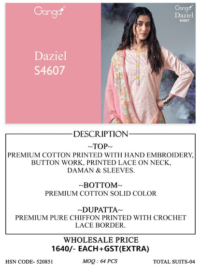 Daziel 4607 Ganga Cotton Pant Style Suits Wholesale Price