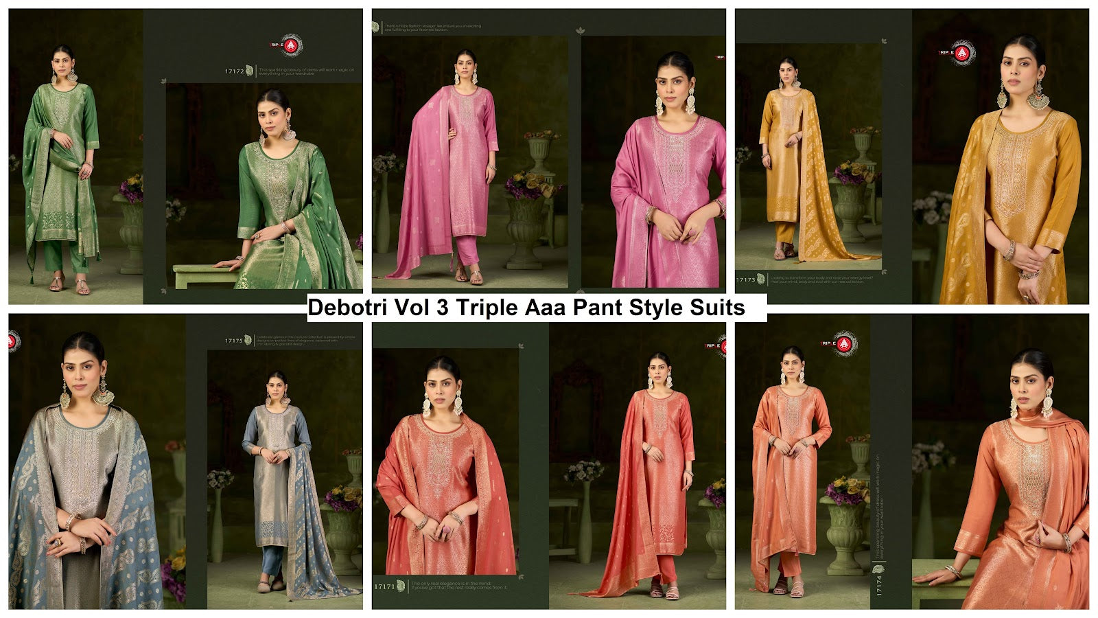 Debotri Vol 3 Triple Aaa Muslin Jacquard Pant Style Suits Exporter India