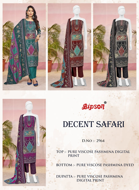 Decent Safari 2964 Bipson Prints Pure Viscose Pashmina Suits Supplier India