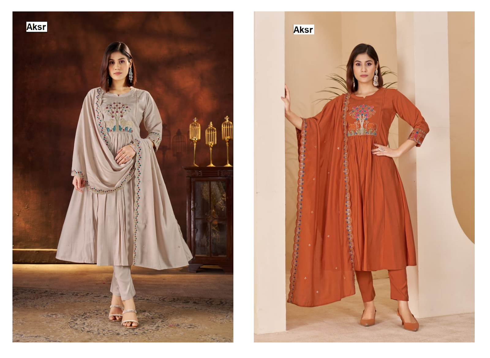 Decorative Cows Aksr Roman Silk Readymade Anarkali Suits Wholesaler