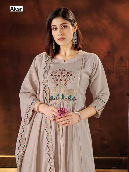 Decorative Cows Aksr Roman Silk Readymade Anarkali Suits Wholesaler