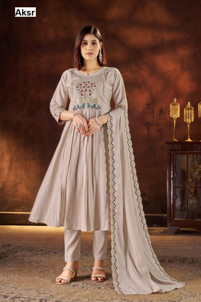Decorative Cows Aksr Roman Silk Readymade Anarkali Suits Wholesaler