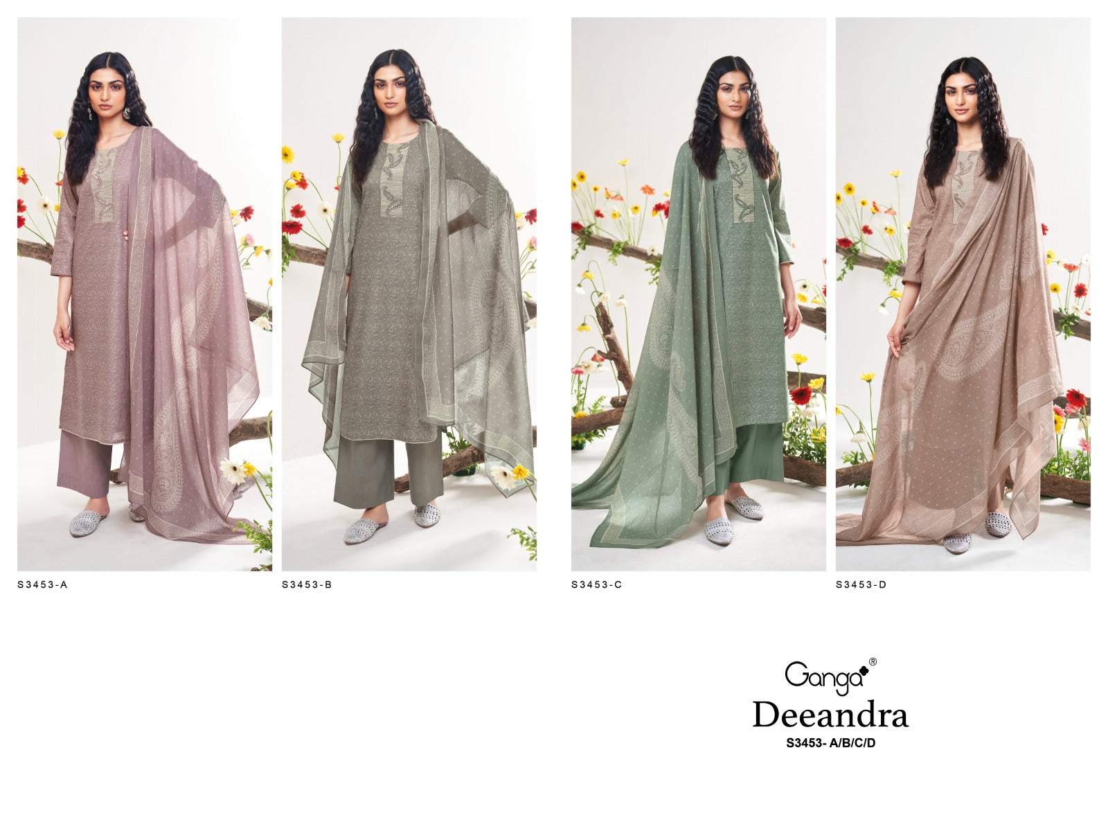 Deeandra 3453 Ganga Premium Cotton Plazzo Style Suits Wholesale