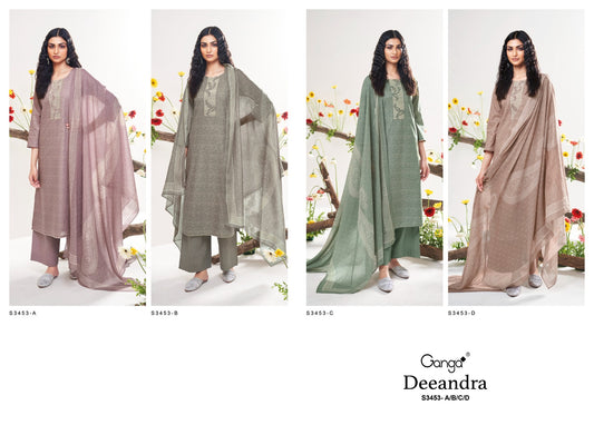 Deeandra 3453 Ganga Premium Cotton Plazzo Style Suits Wholesale