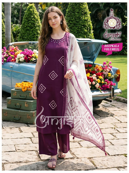 Deepkala Anjish Vetican Silk Readymade Plazzo Style Suits Wholesaler