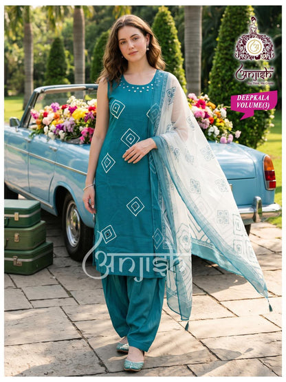 Deepkala Anjish Vetican Silk Readymade Plazzo Style Suits Wholesaler