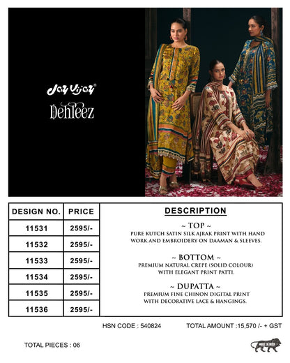 Dehleez Jay Vijay Satin Silk Pant Style Suits Wholesale