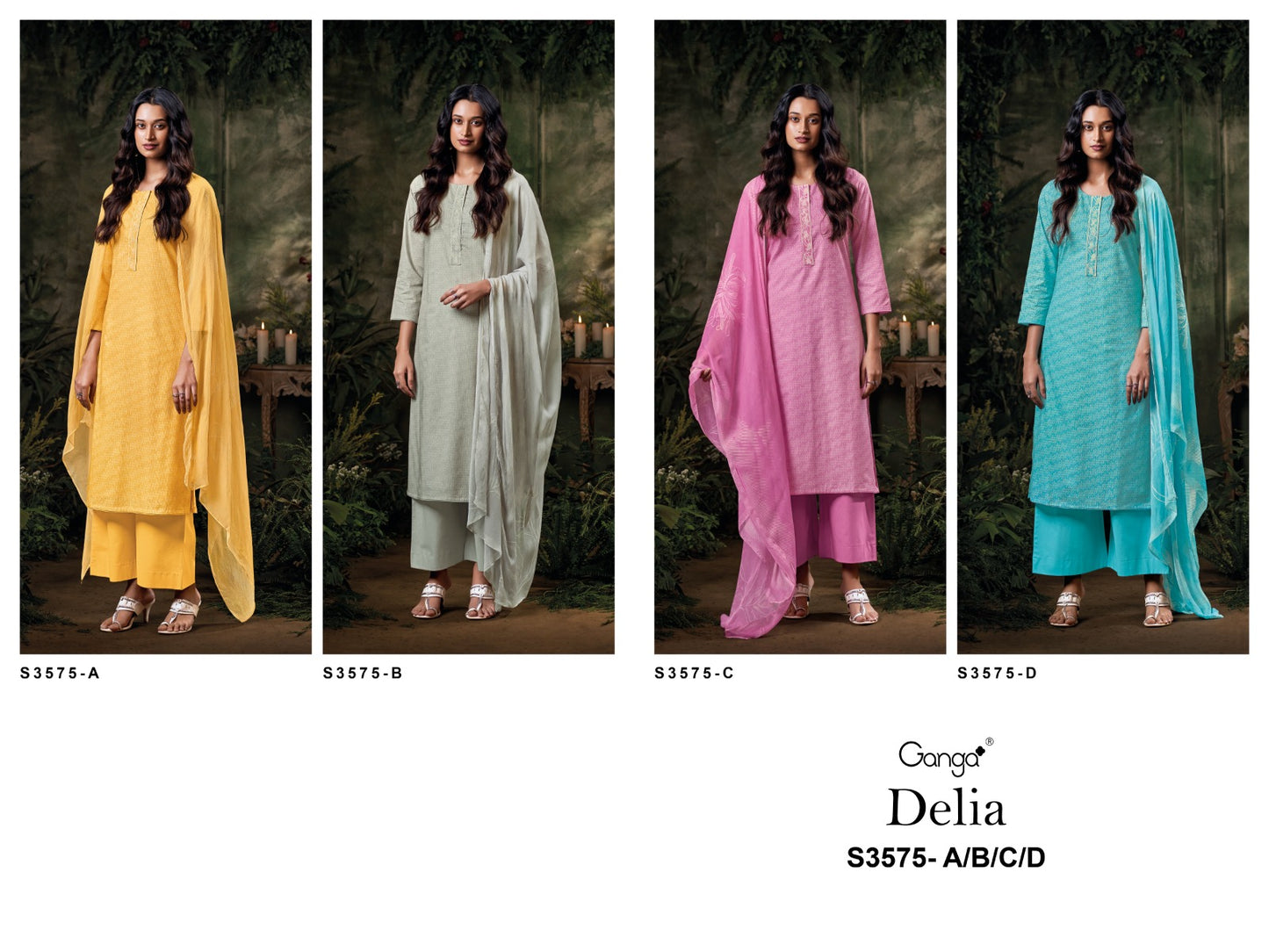 Delia 3575 Ganga Premium Cotton Plazzo Style Suits Supplier Ahmedabad