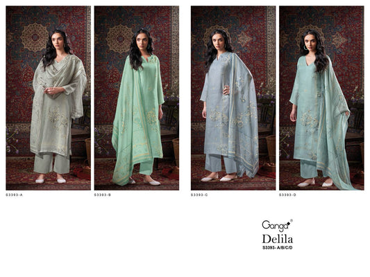 Delila 3393 Ganga Pure Linen Plazzo Style Suits Wholesale Price