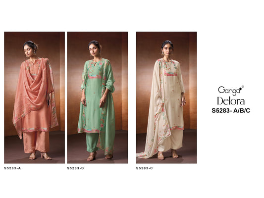 Delora S5283 Ganga Bemberg Silk Plazzo Style Suits Wholesaler India
