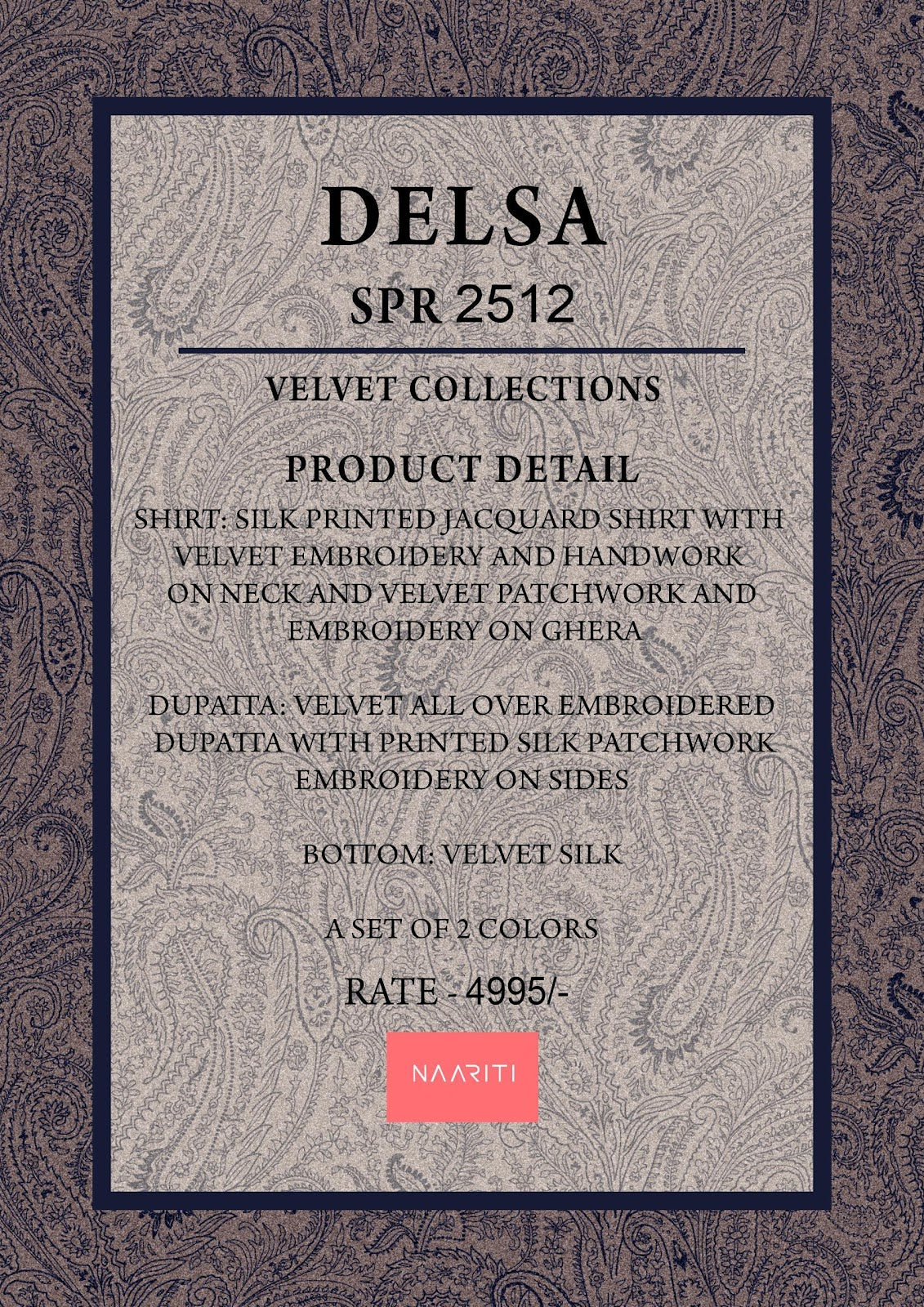 Delsa Naariti Velvet Suits Exporter Gujarat