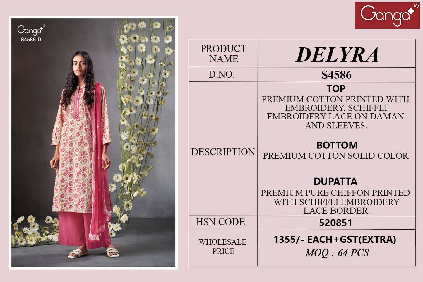 Delyra S4586 Ganga Cotton Plazzo Style Suits Exporter Ahmedabad